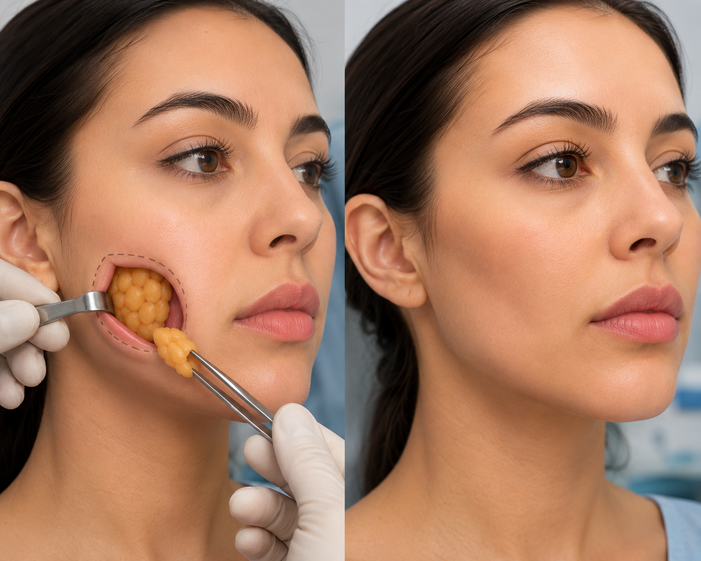 Surgeon consulting a patient about Buccal Fat Removal